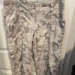 White house black market silk camo cropped pants